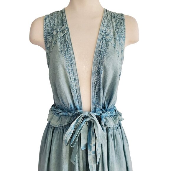 Free People New Romantics Sexy Dust Drag Jumpsuit Mermaid Blue Green S - Picture 3 of 16